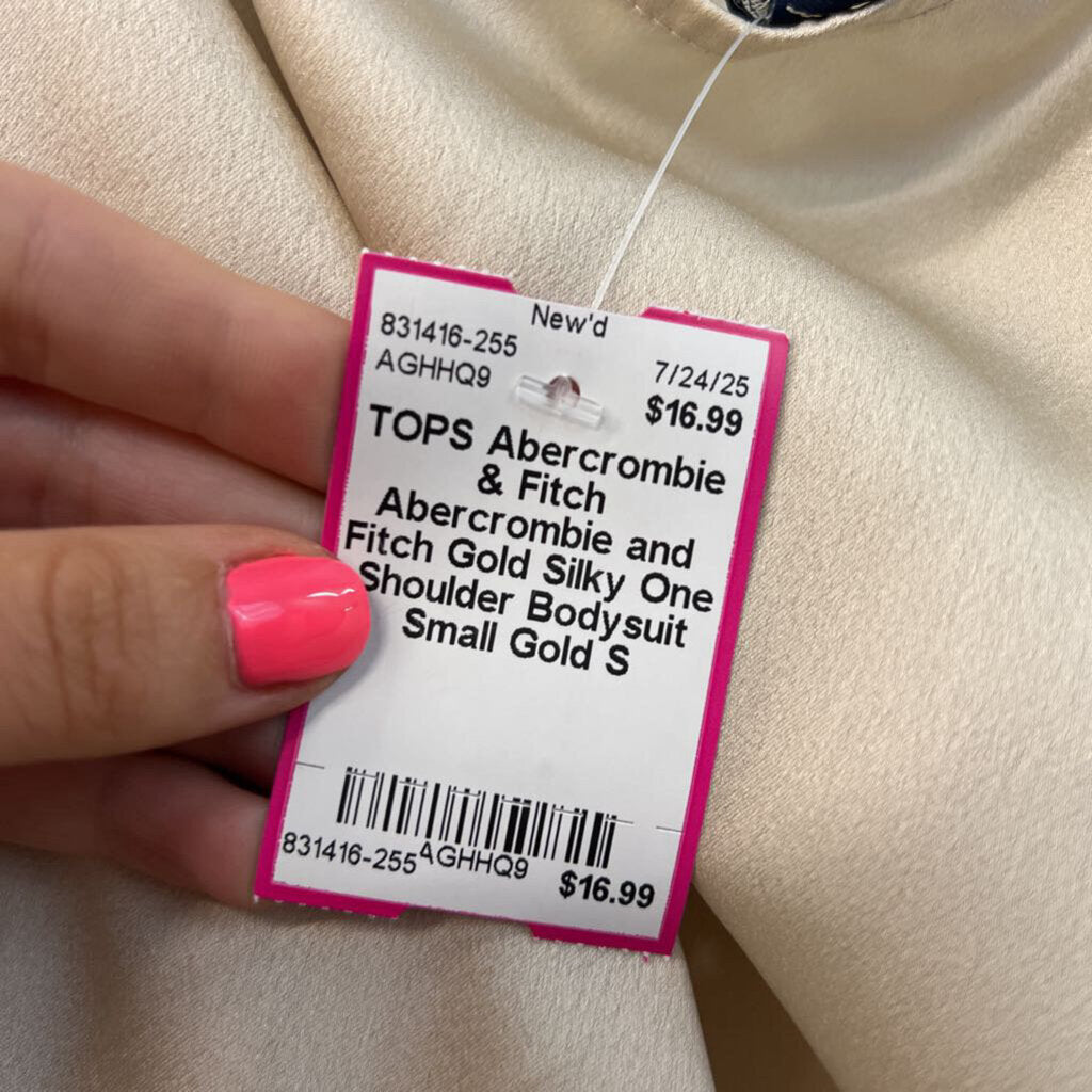 Abercrombie and Fitch Gold Silky One Shoulder Bodysuit Small