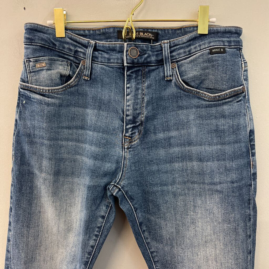 Mavi Black Medium Wash High Waisted Straight Leg Jeans 33