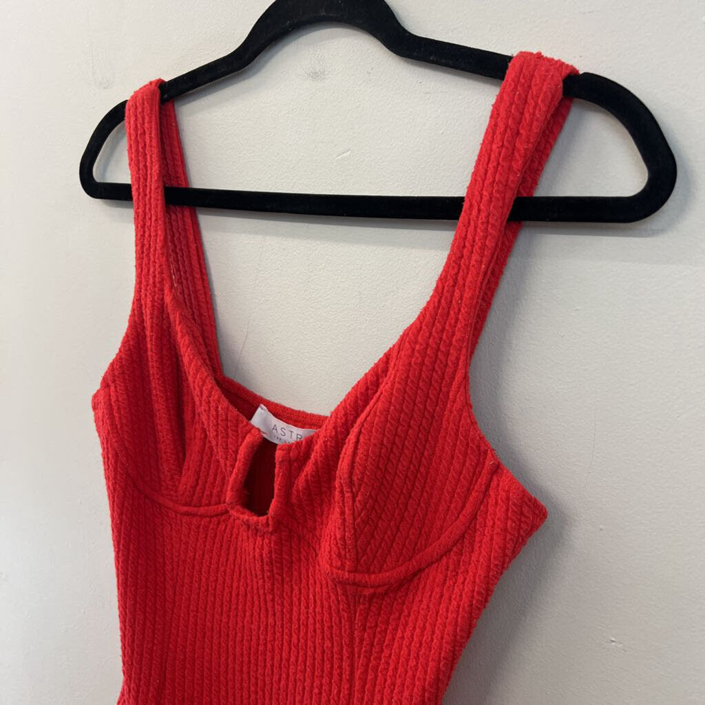ASTR Red Textured Tank Bodysuit Medium