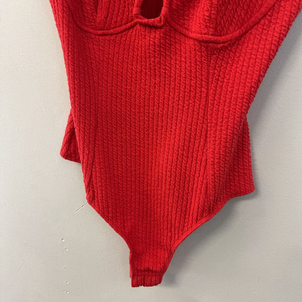 ASTR Red Textured Tank Bodysuit Medium