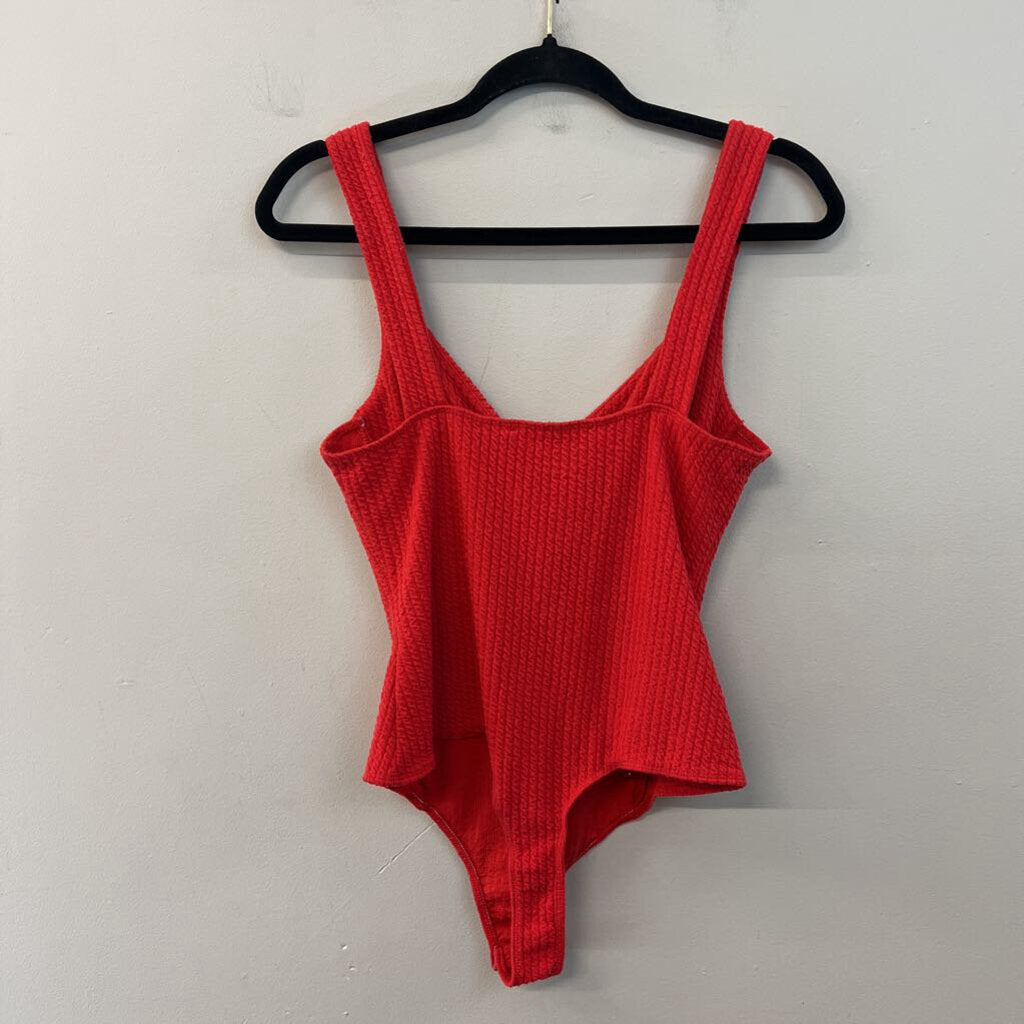 ASTR Red Textured Tank Bodysuit Medium