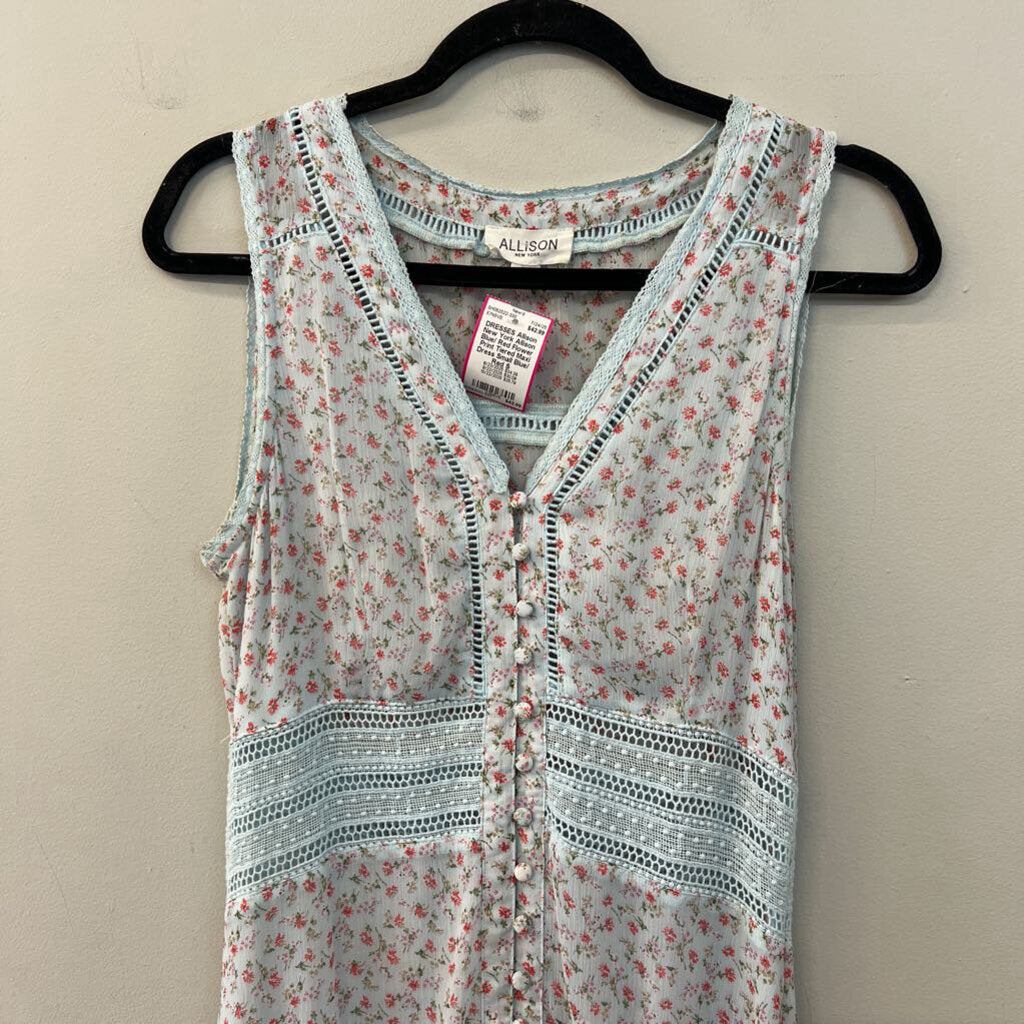 Allison Blue/ Red Flower Print Tiered Maxi Dress Small