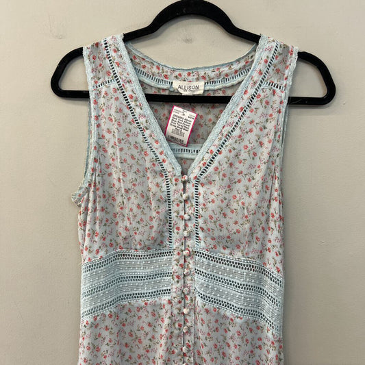Allison Blue/ Red Flower Print Tiered Maxi Dress Small