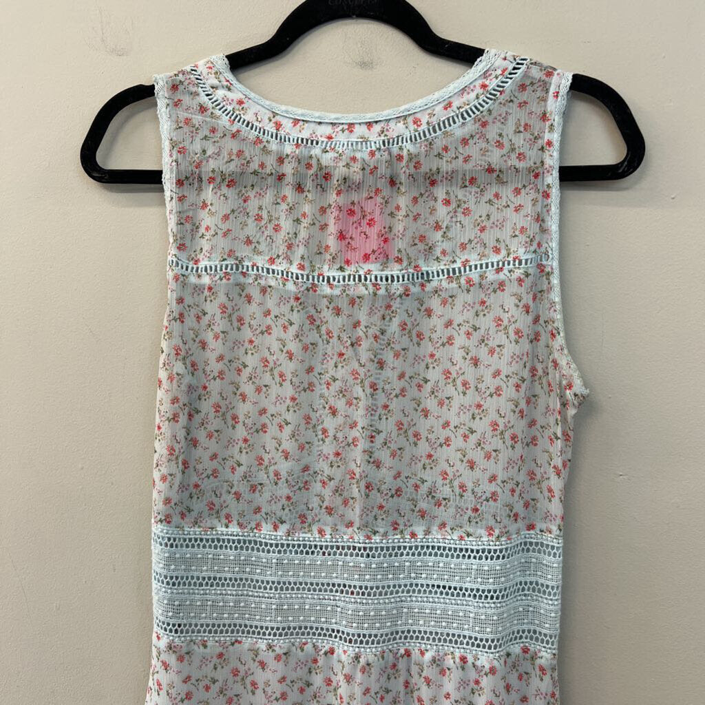 Allison Blue/ Red Flower Print Tiered Maxi Dress Small