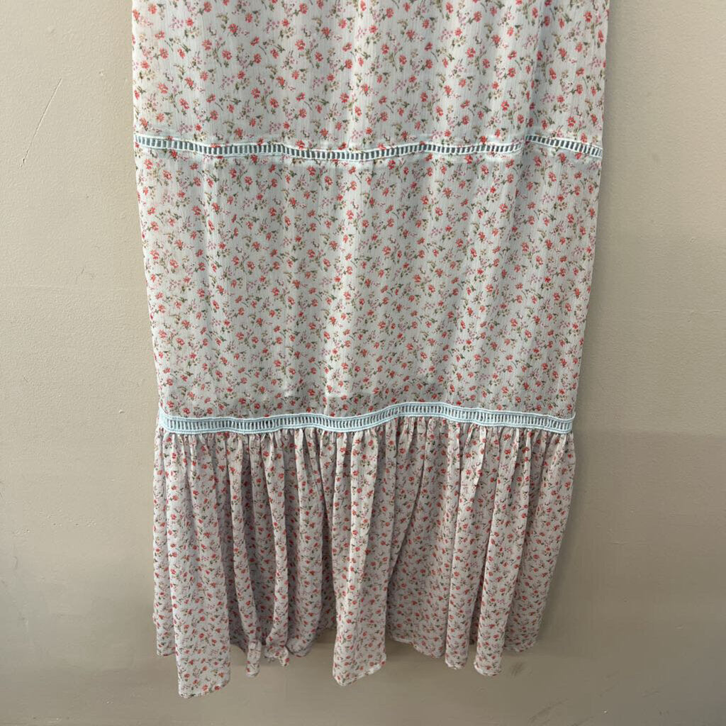 Allison Blue/ Red Flower Print Tiered Maxi Dress Small