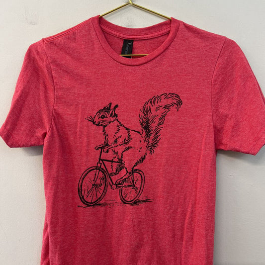 Gildan Red Squirrel On Bike Graphic Tee Small