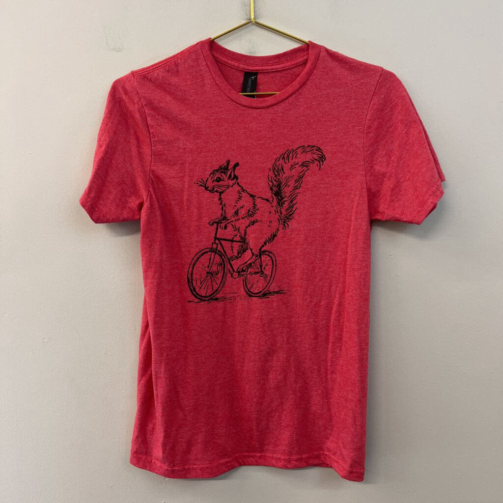 Gildan Red Squirrel On Bike Graphic Tee Small