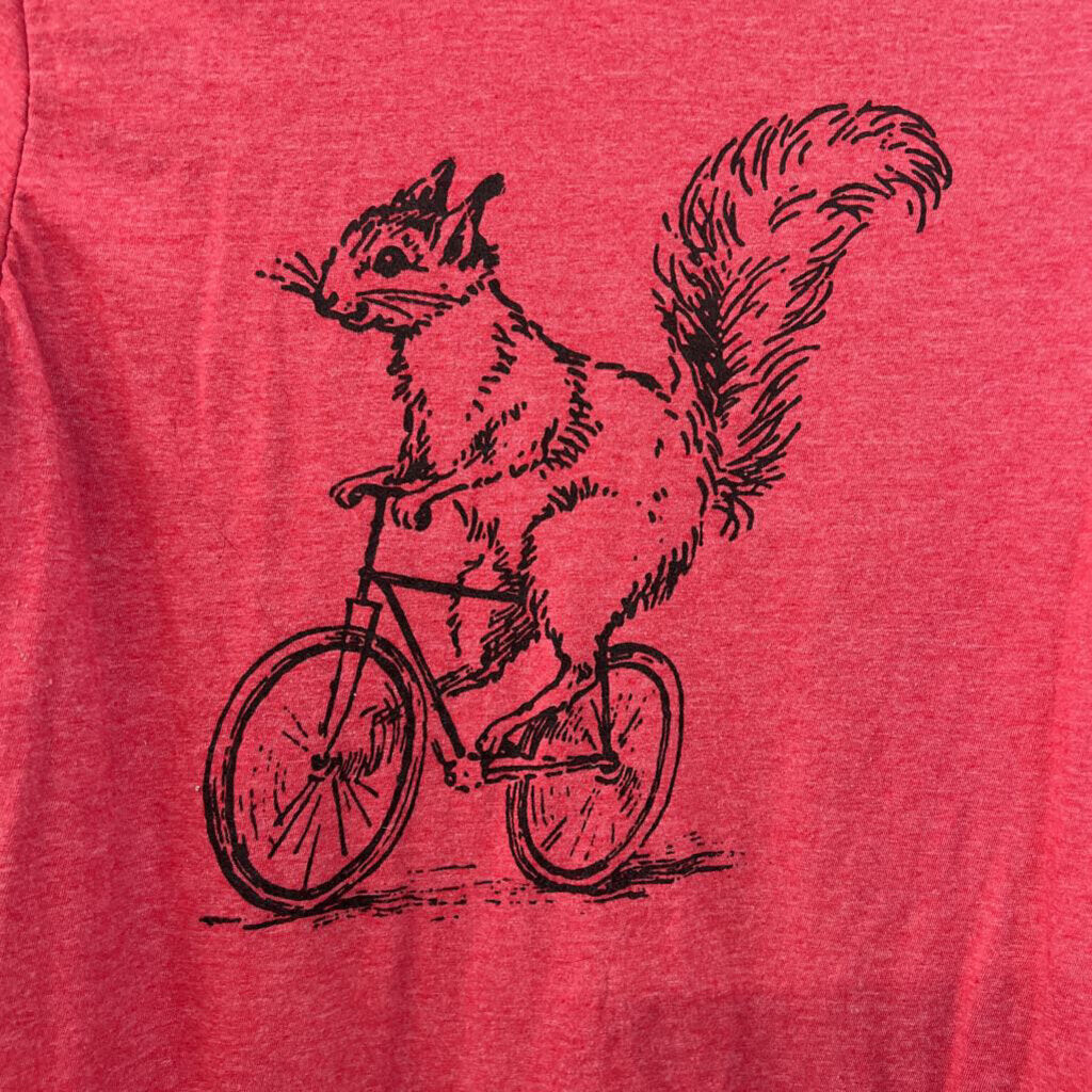 Gildan Red Squirrel On Bike Graphic Tee Small