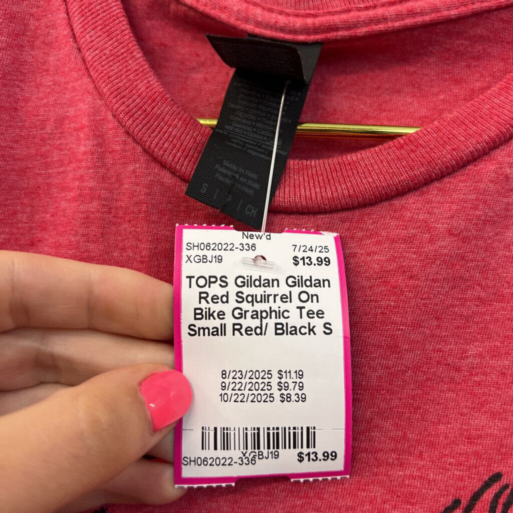 Gildan Red Squirrel On Bike Graphic Tee Small