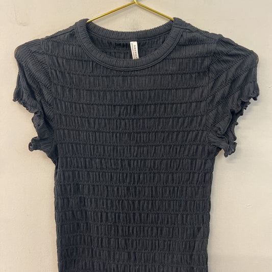 American Eagle Black Smocked Short Sleeve Top Medium