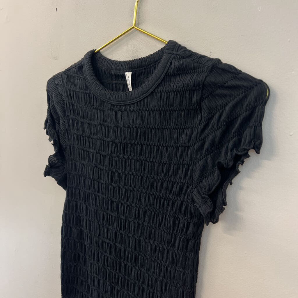 American Eagle Black Smocked Short Sleeve Top Medium