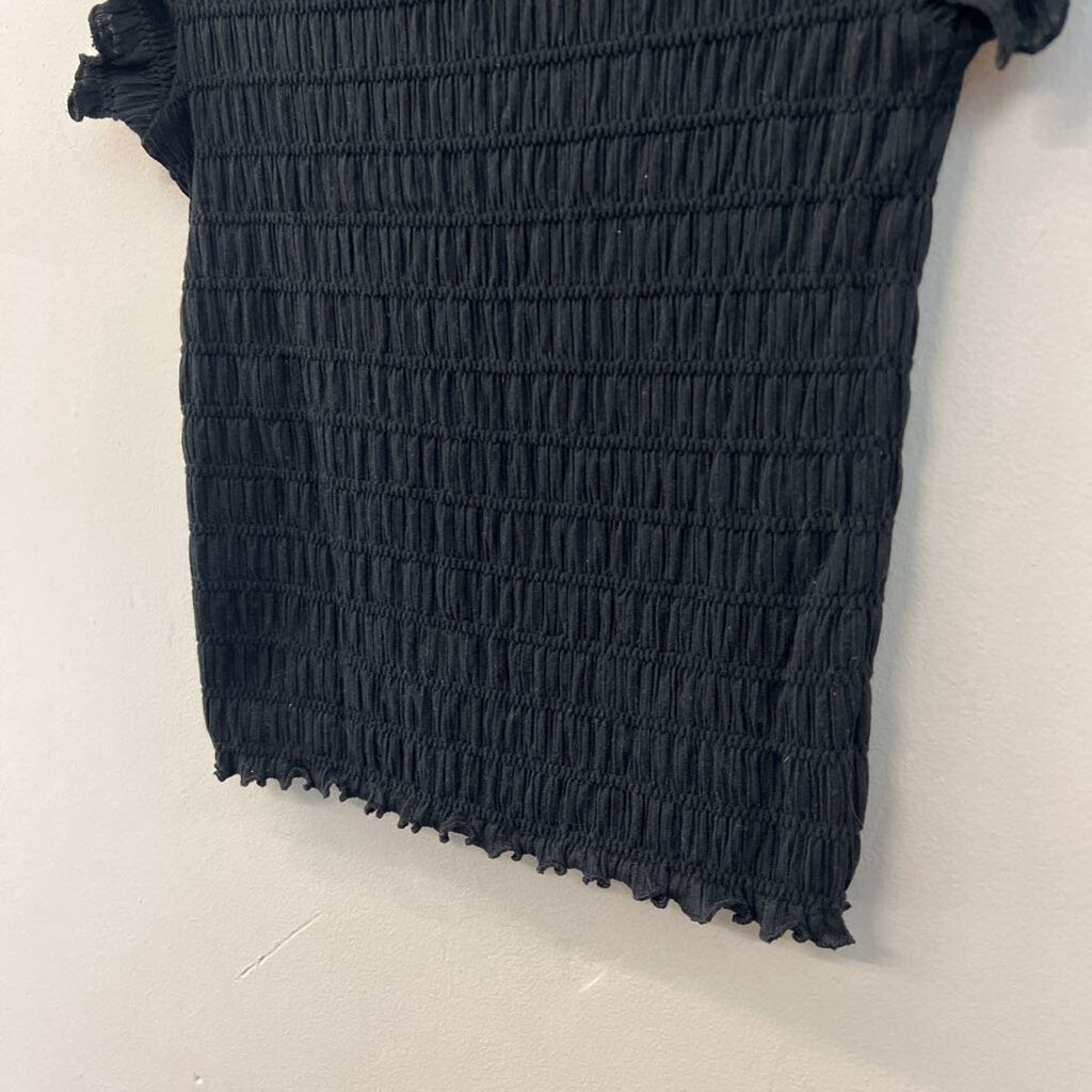 American Eagle Black Smocked Short Sleeve Top Medium