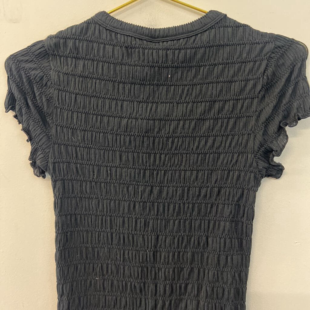 American Eagle Black Smocked Short Sleeve Top Medium