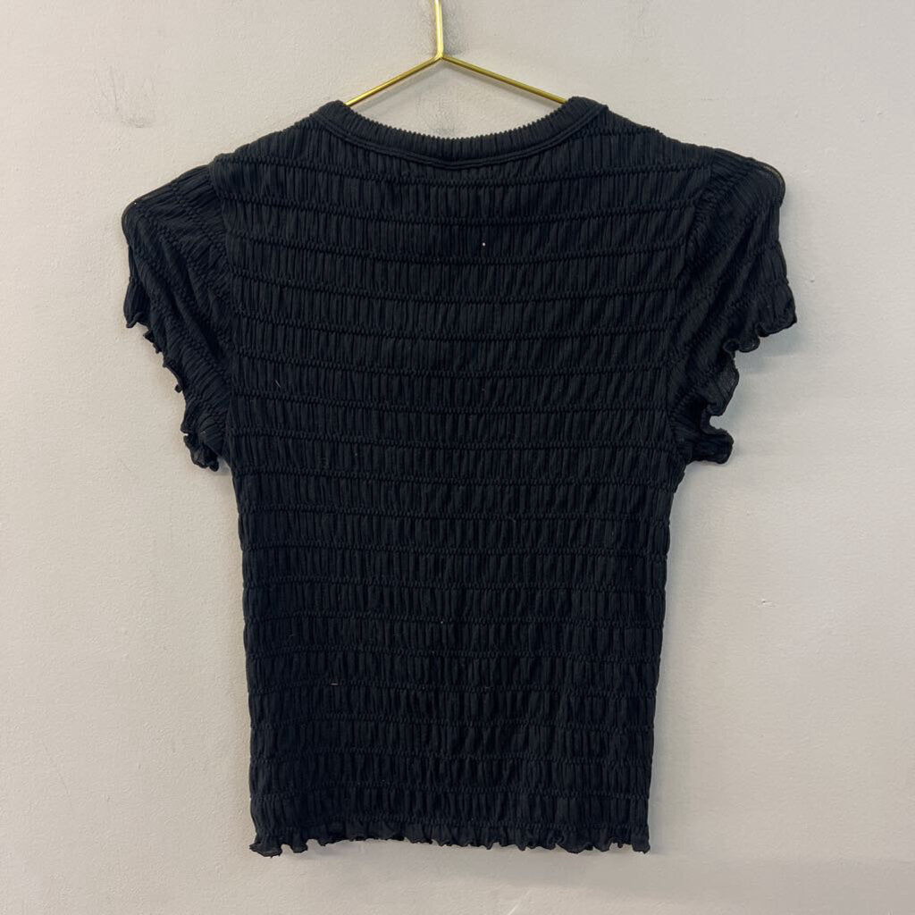 American Eagle Black Smocked Short Sleeve Top Medium