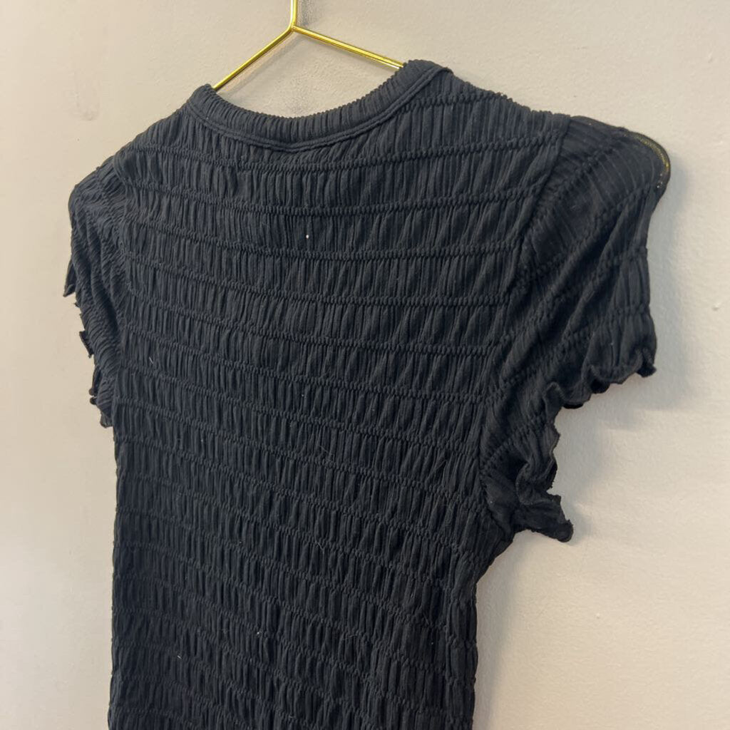 American Eagle Black Smocked Short Sleeve Top Medium