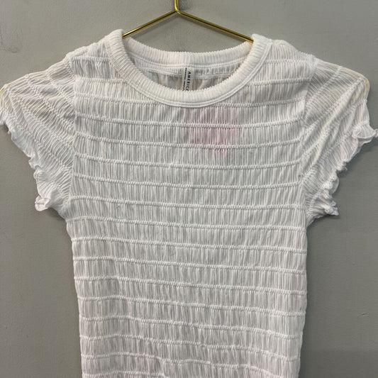 American Eagle White Smocked Short Sleeve Top Small