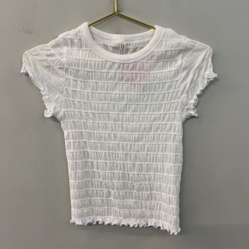 American Eagle White Smocked Short Sleeve Top Small