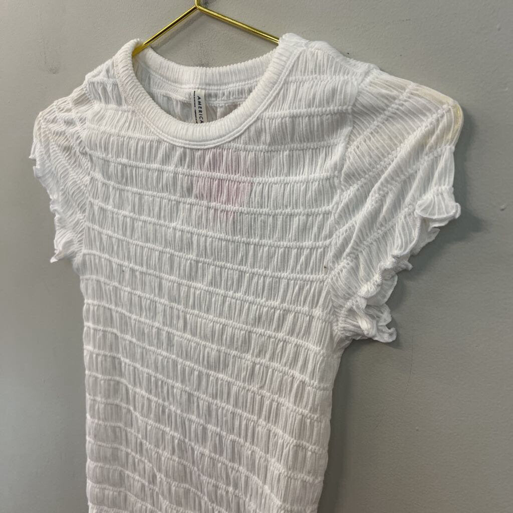 American Eagle White Smocked Short Sleeve Top Small