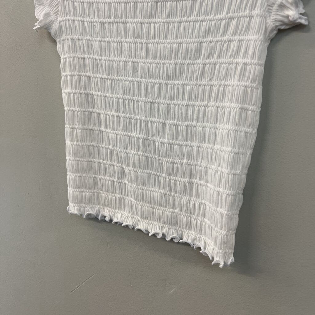 American Eagle White Smocked Short Sleeve Top Small