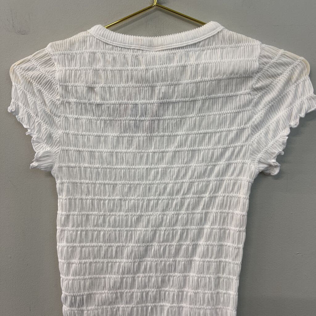 American Eagle White Smocked Short Sleeve Top Small