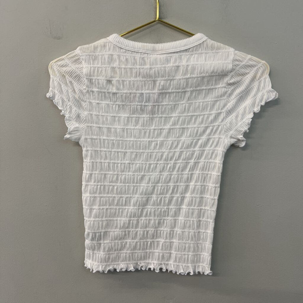 American Eagle White Smocked Short Sleeve Top Small