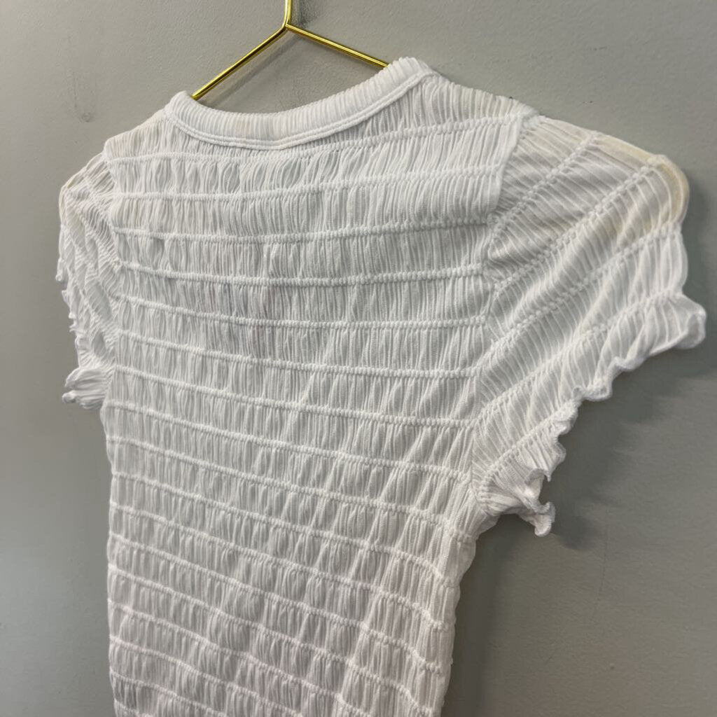 American Eagle White Smocked Short Sleeve Top Small