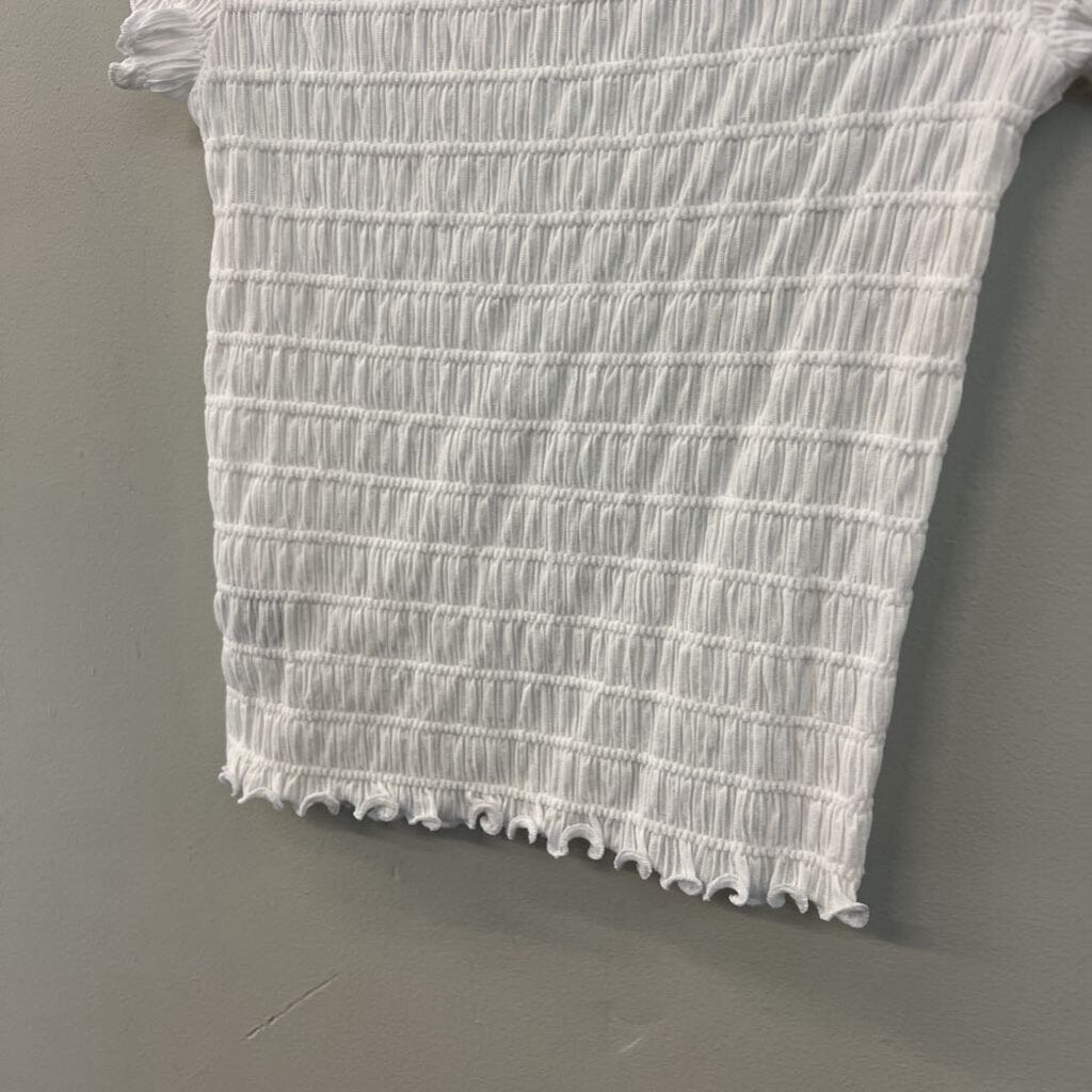 American Eagle White Smocked Short Sleeve Top Small