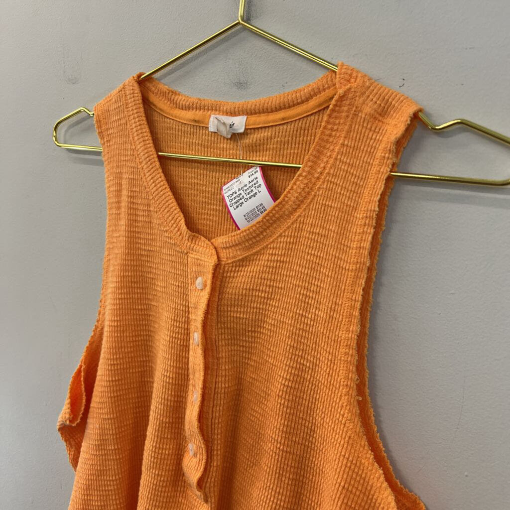 Aerie Orange Textured Cropped Tank Top Large