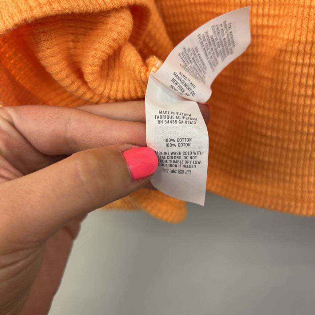 Aerie Orange Textured Cropped Tank Top Large