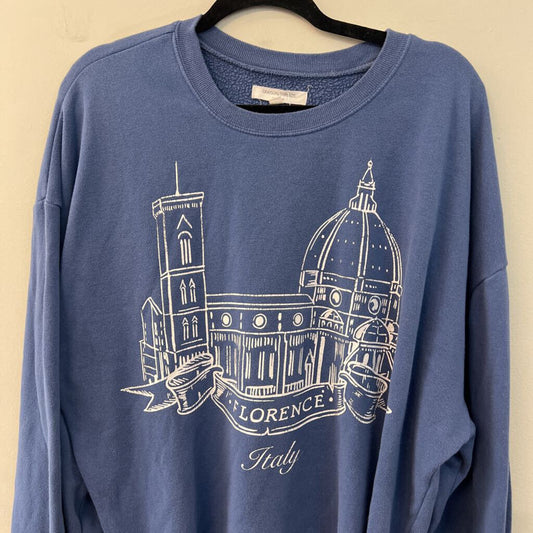 Grayson Threads Blue/ White Florence Cropped Pullover Medium