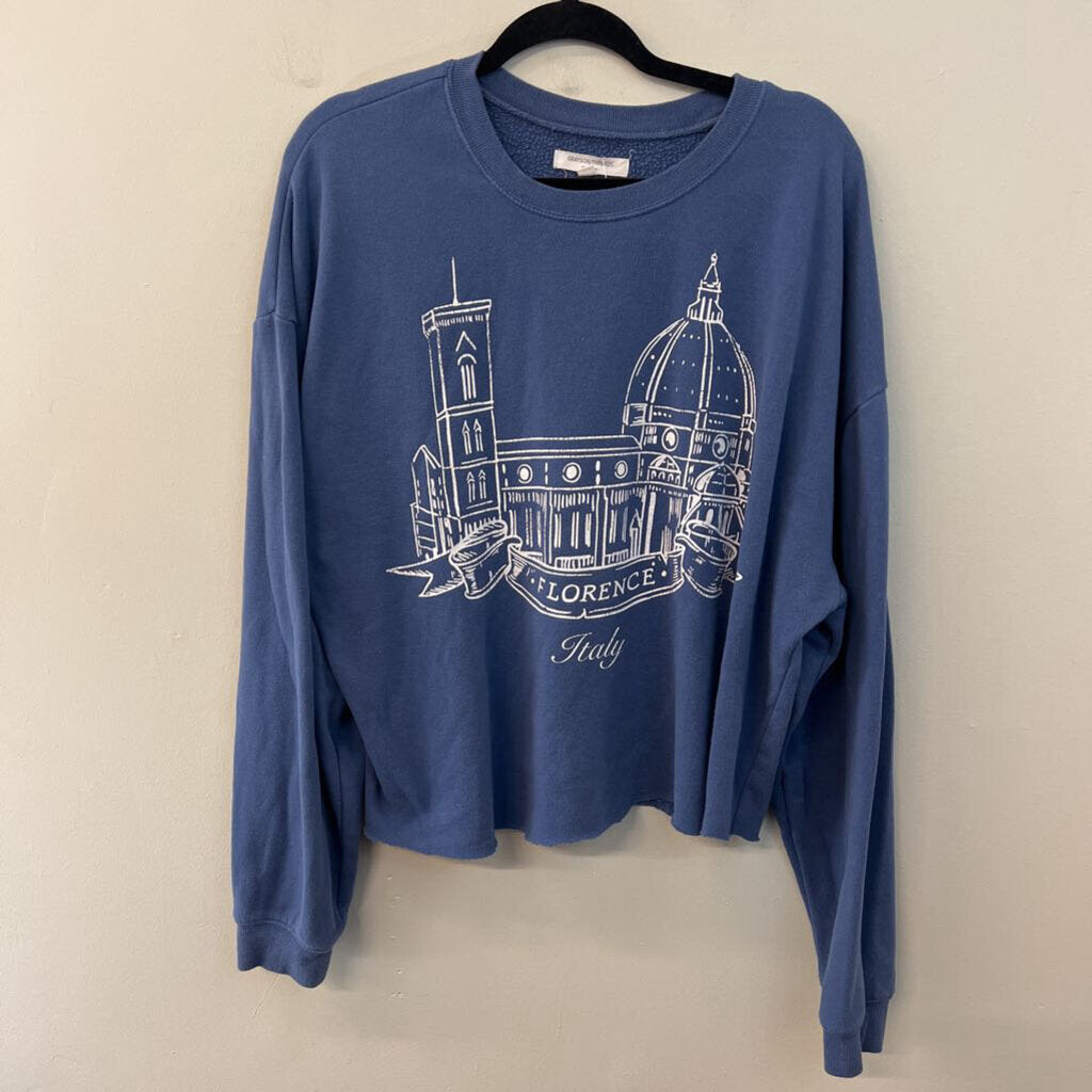 Grayson Threads Blue/ White Florence Cropped Pullover Medium