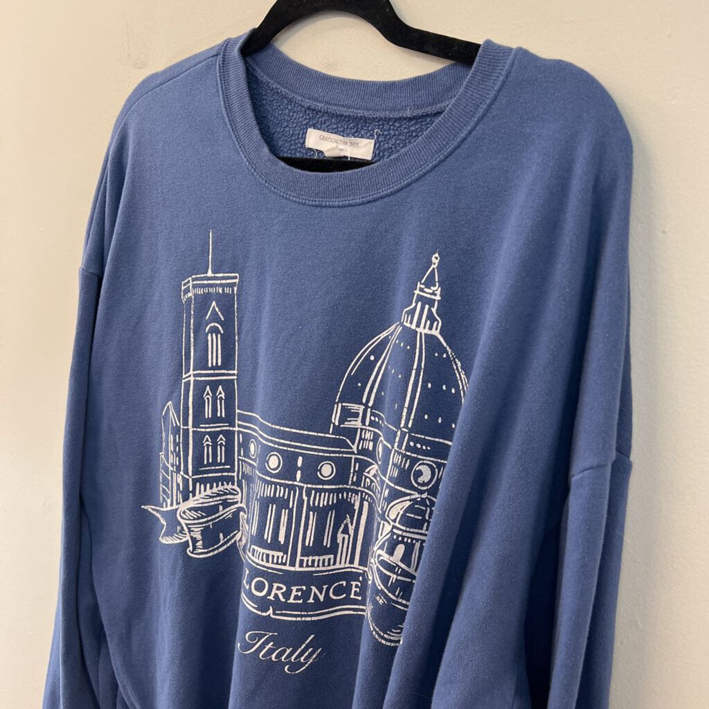 Grayson Threads Blue/ White Florence Cropped Pullover Medium