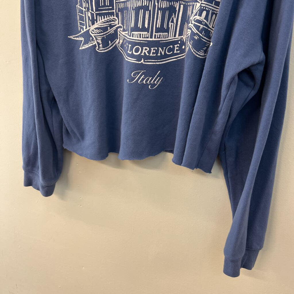 Grayson Threads Blue/ White Florence Cropped Pullover Medium