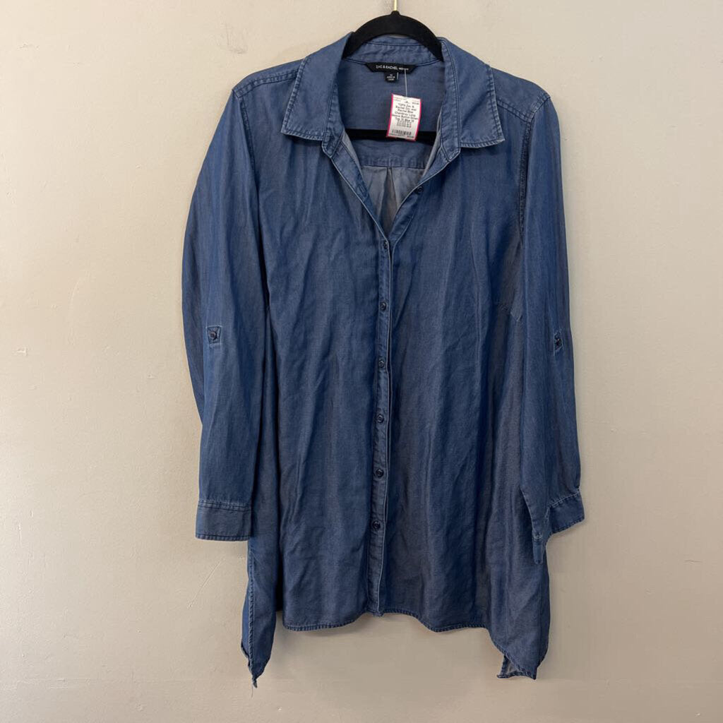 Zac and Rachel Blue Chambray Long Sleeve Button Down Top 1X
