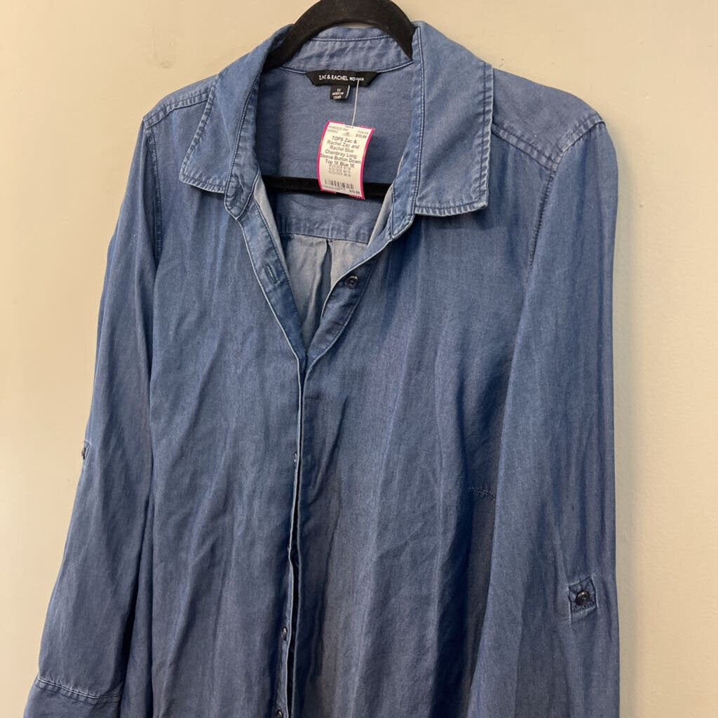 Zac and Rachel Blue Chambray Long Sleeve Button Down Top 1X