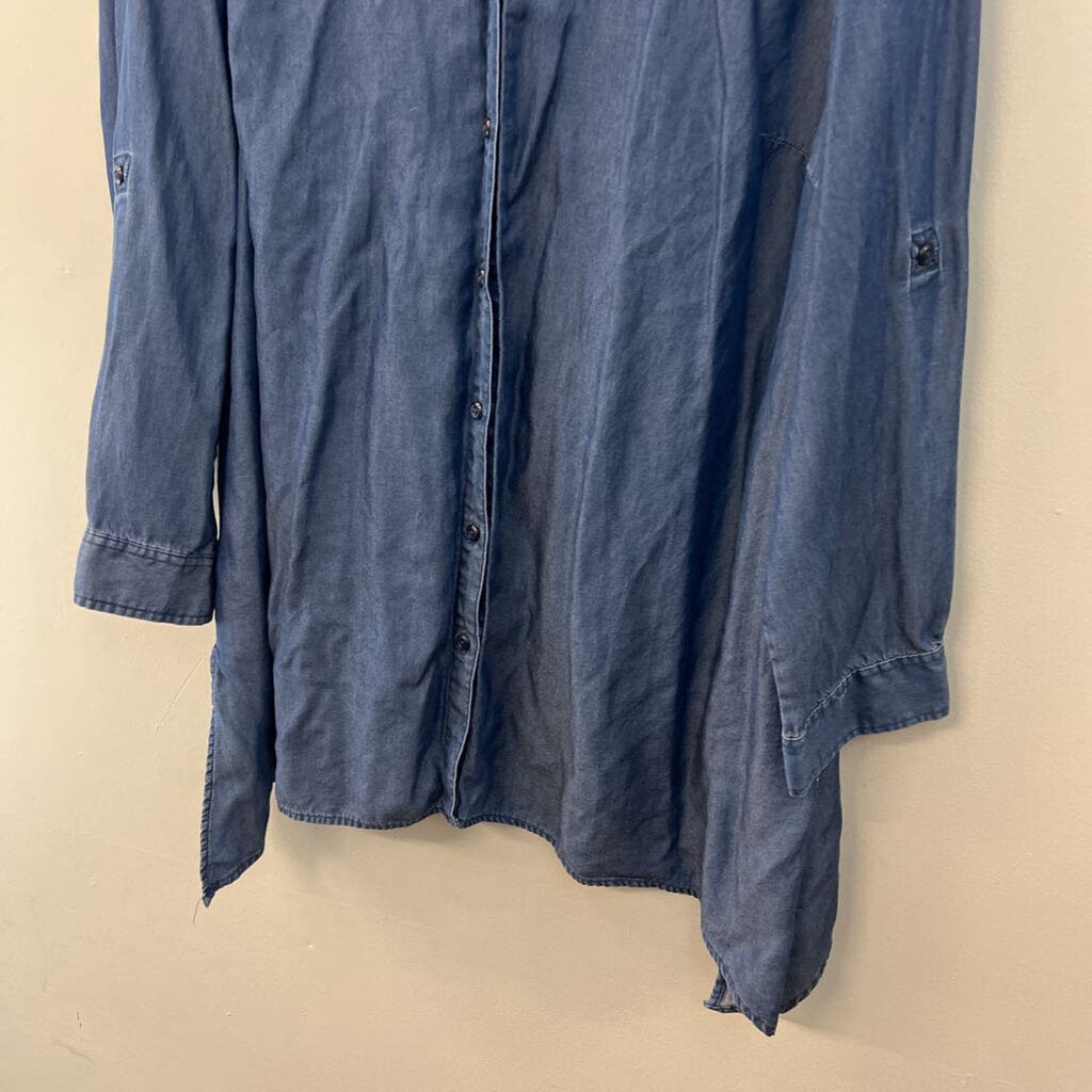 Zac and Rachel Blue Chambray Long Sleeve Button Down Top 1X