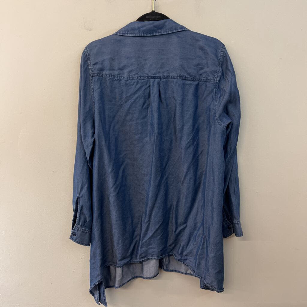 Zac and Rachel Blue Chambray Long Sleeve Button Down Top 1X