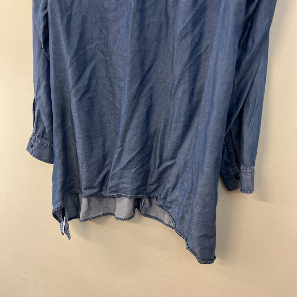 Zac and Rachel Blue Chambray Long Sleeve Button Down Top 1X