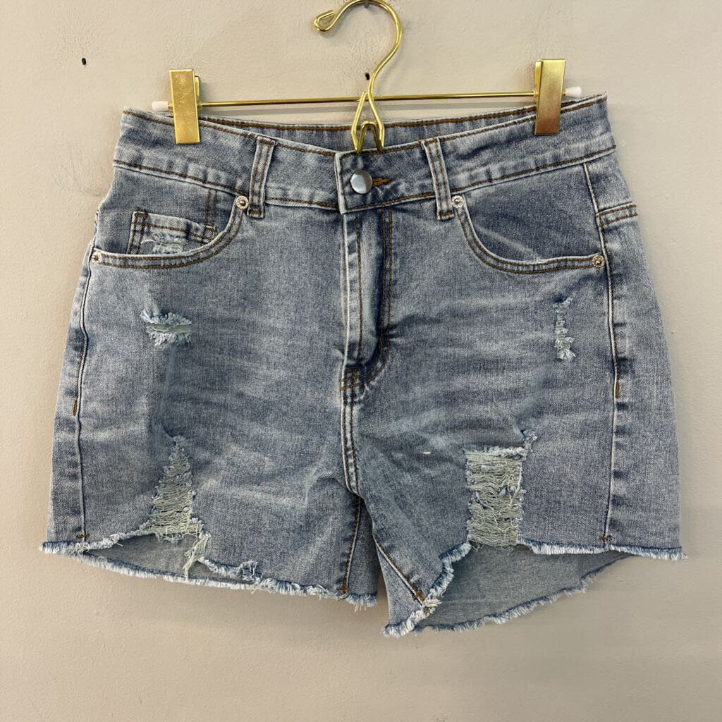 Light Wash Distressed Cut Off Denim Shorts Medium