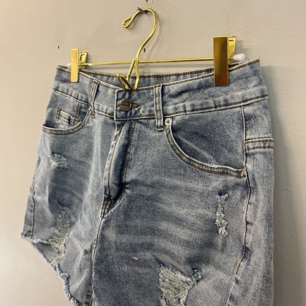 Light Wash Distressed Cut Off Denim Shorts Medium