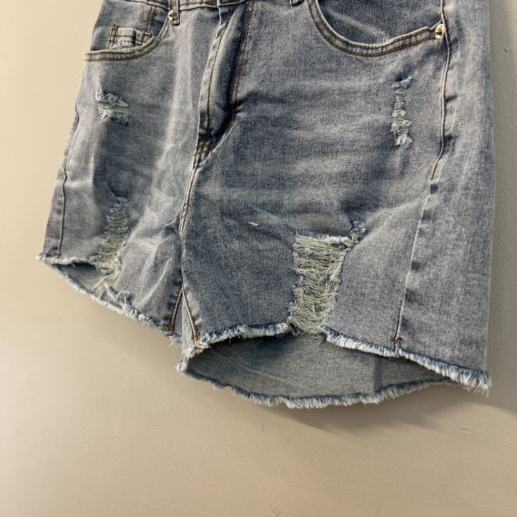 Light Wash Distressed Cut Off Denim Shorts Medium