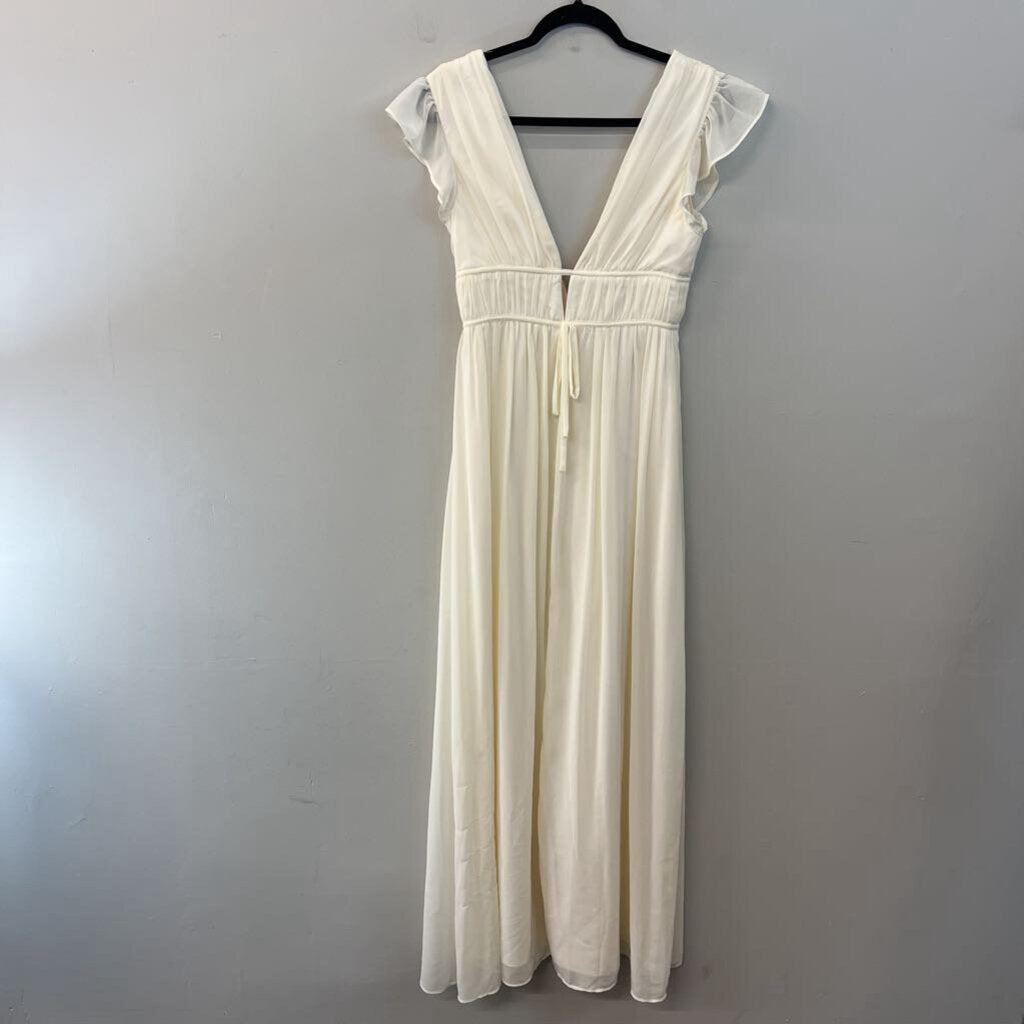 Lulus Cream Short Flutter Sleeve Maxi Dress Small
