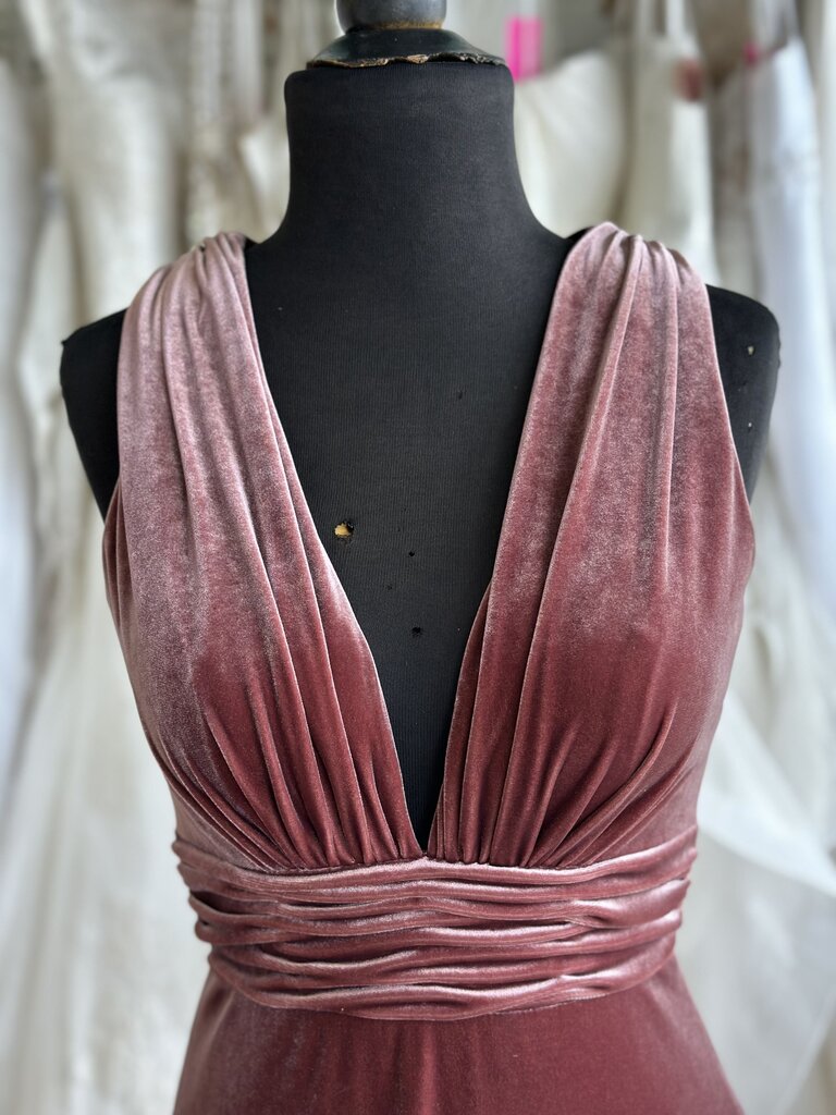 Revelry Rust Velvet V Neck Long Formal Dress 4