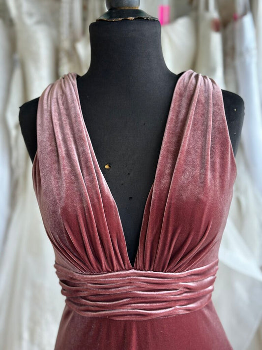 Revelry Rust Velvet V Neck Long Formal Dress 4