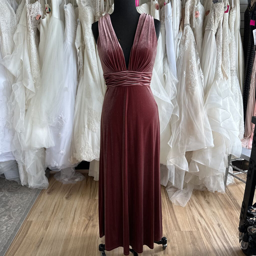 Revelry Rust Velvet V Neck Long Formal Dress 4