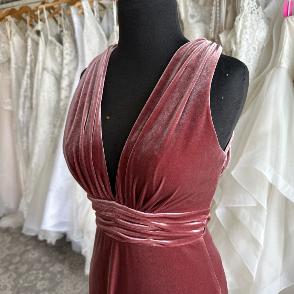 Revelry Rust Velvet V Neck Long Formal Dress 4