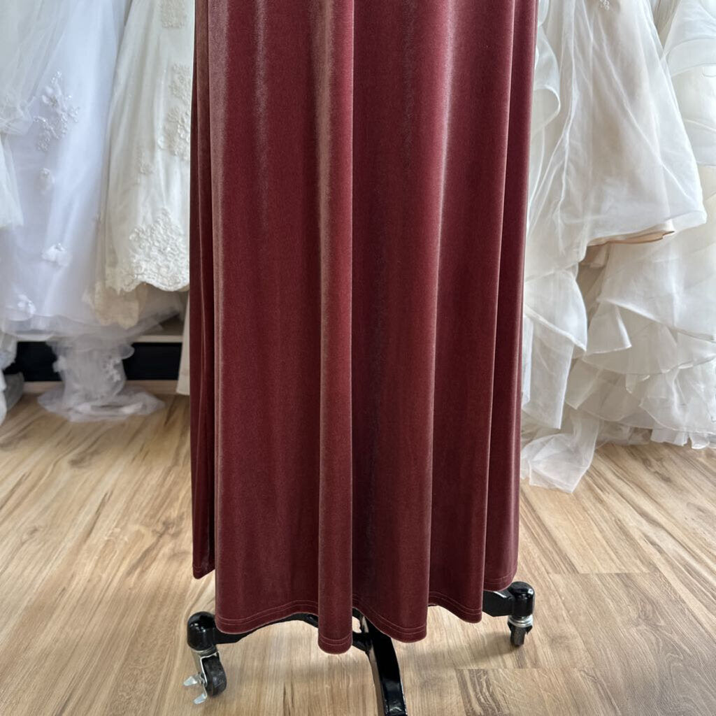 Revelry Rust Velvet V Neck Long Formal Dress 4