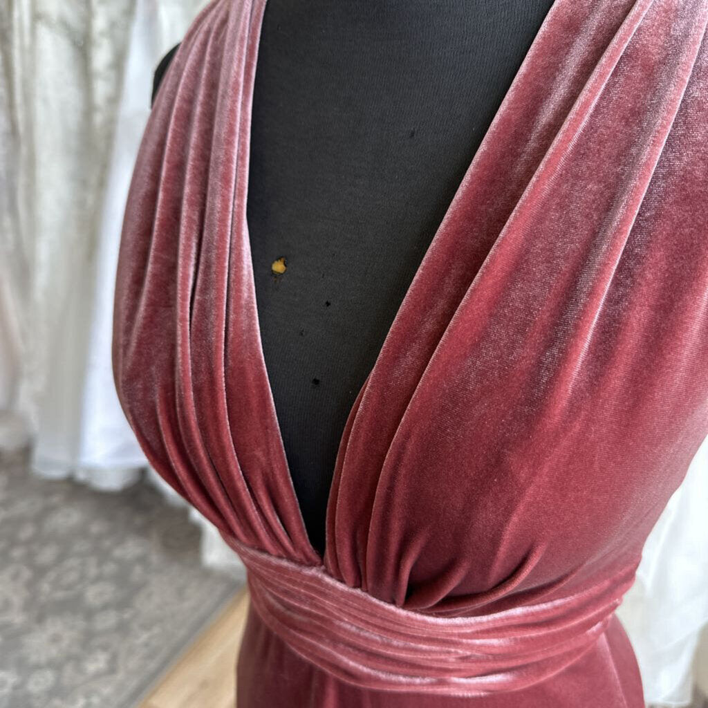 Revelry Rust Velvet V Neck Long Formal Dress 4