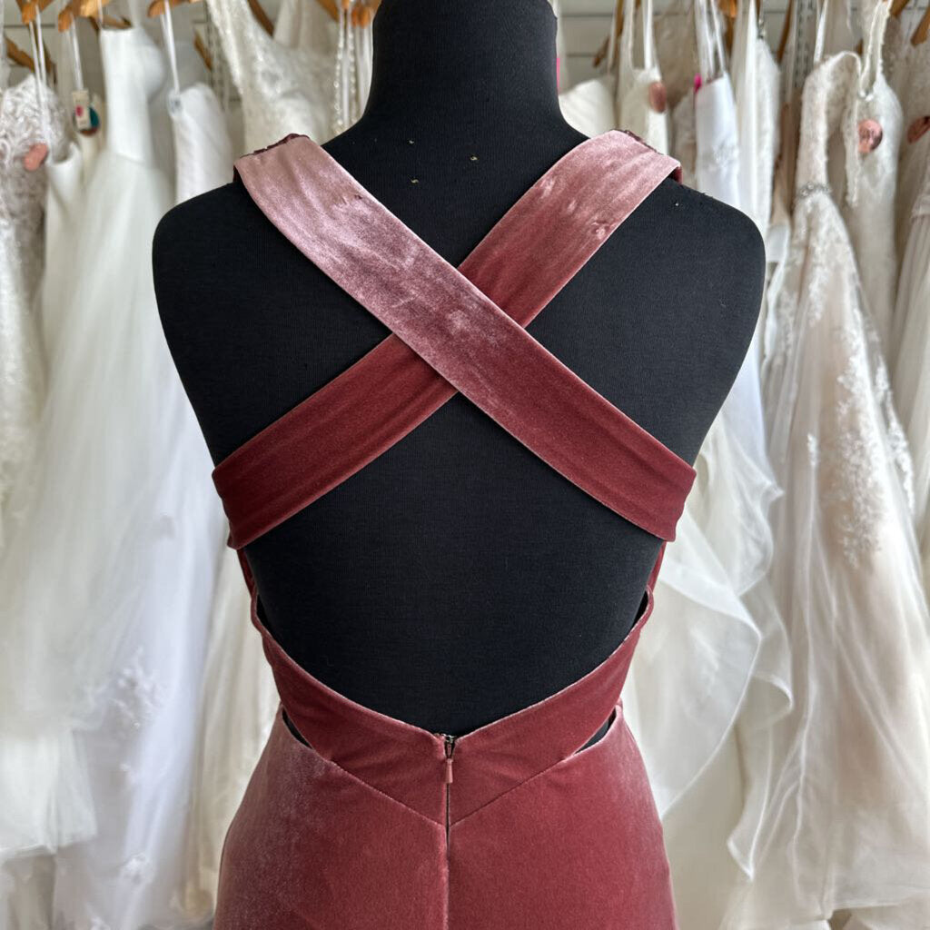 Revelry Rust Velvet V Neck Long Formal Dress 4