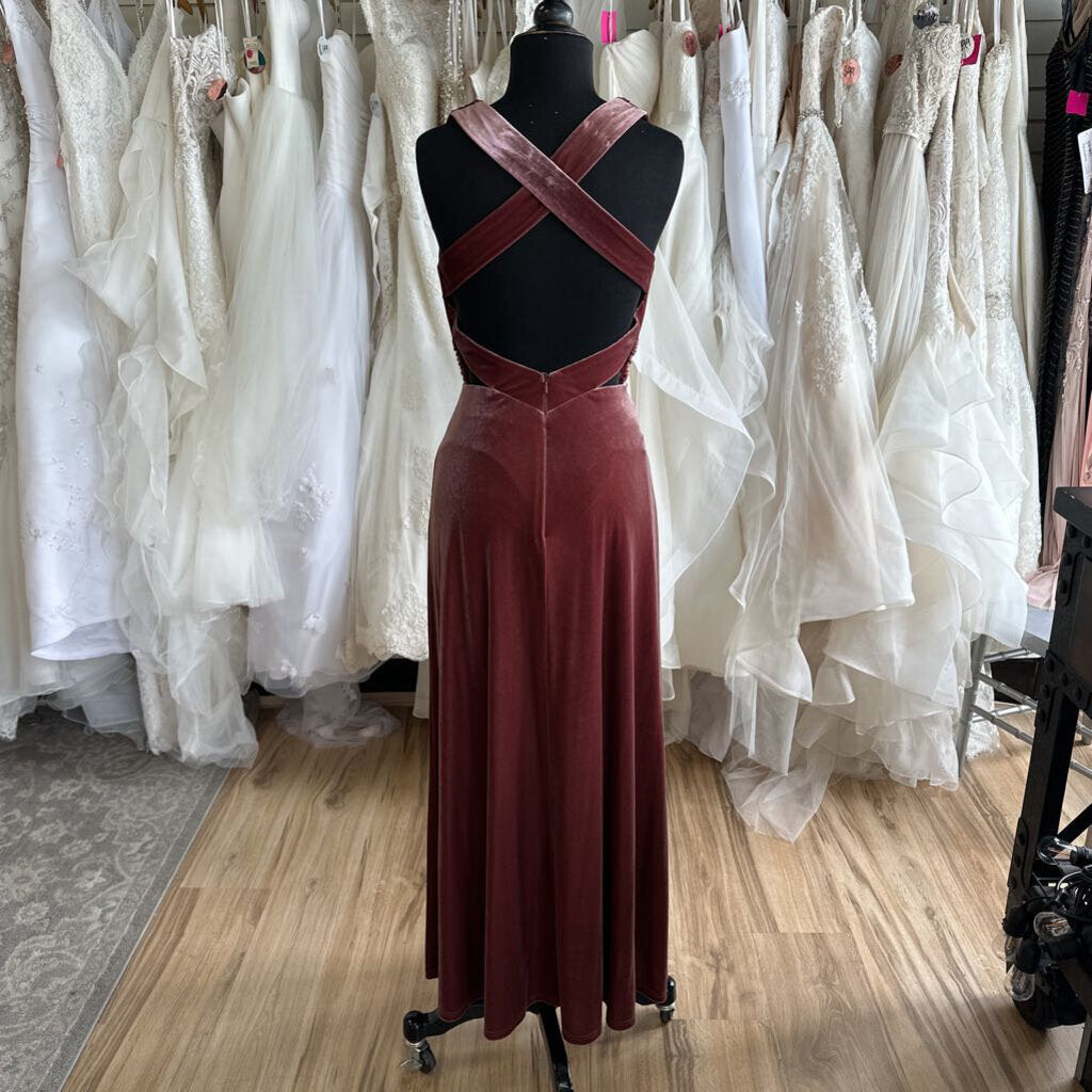 Revelry Rust Velvet V Neck Long Formal Dress 4